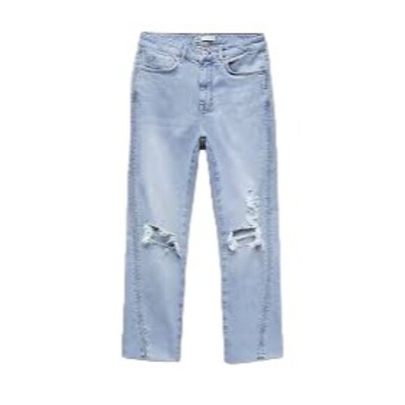 Zara Light Blue High Rise Distressed Slim Jeans - Picture 1 of 5